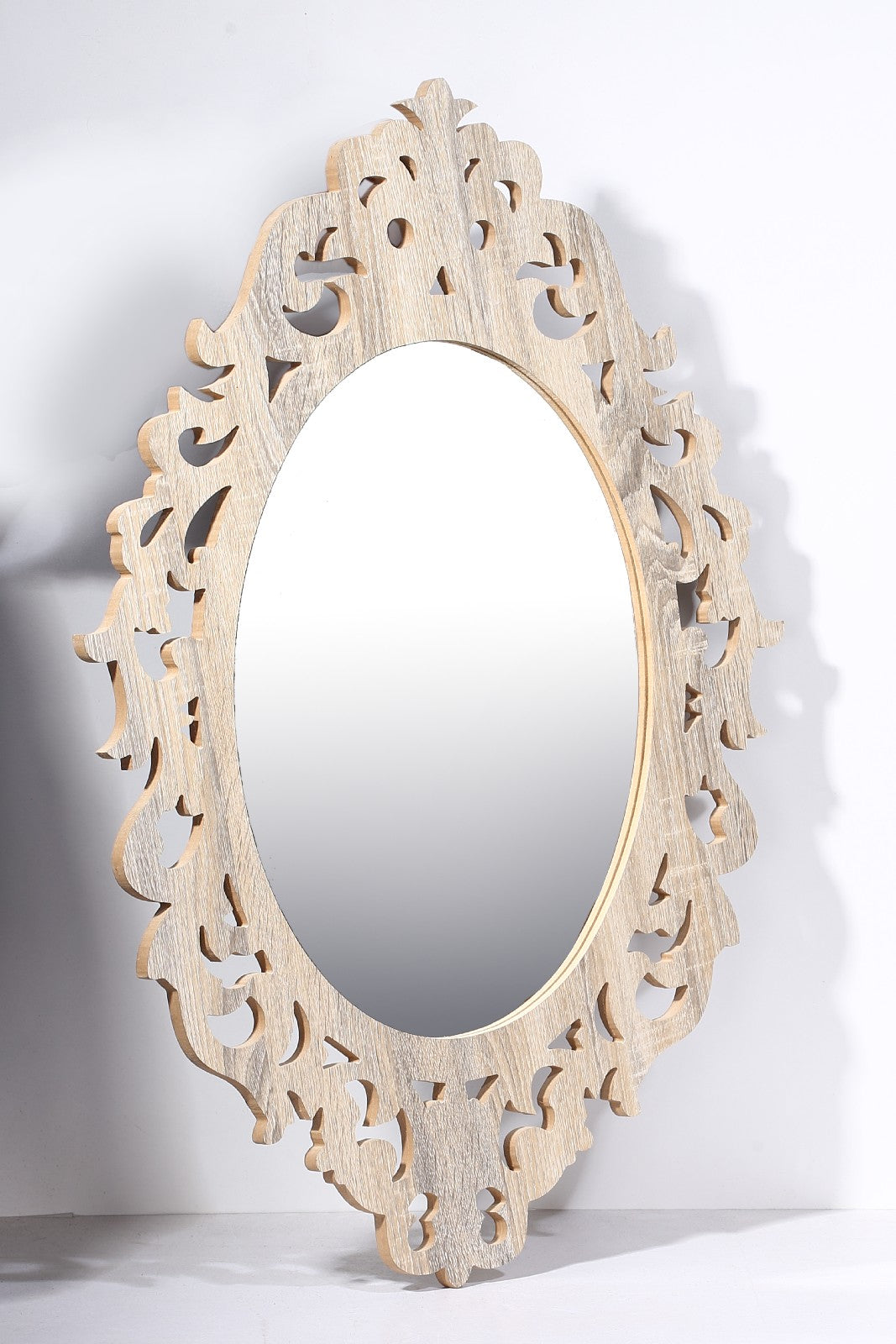 Wall Mirror Wooden Frame Rotar Beige