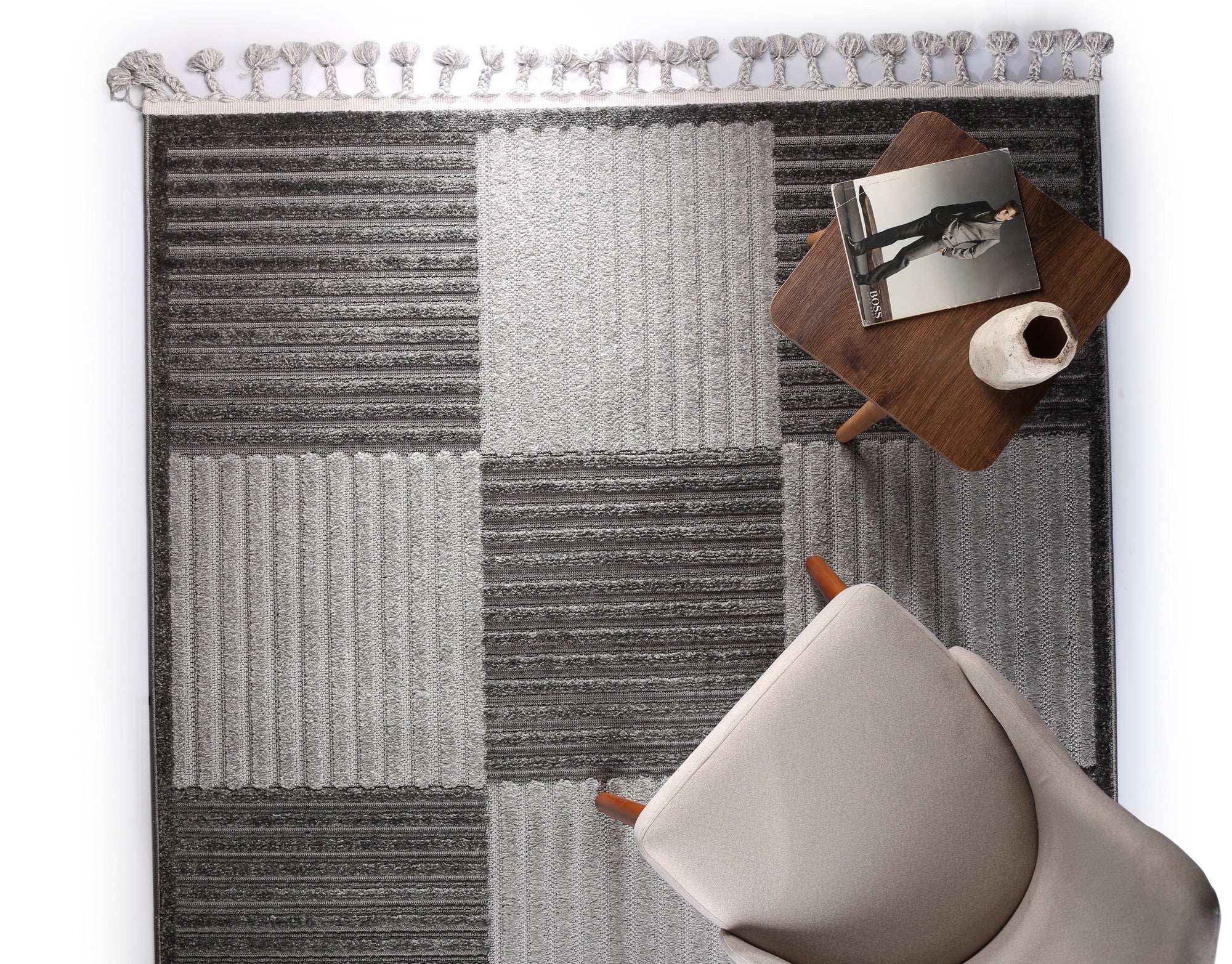 Boho Style Carpet Dark & Light Grey Boxes