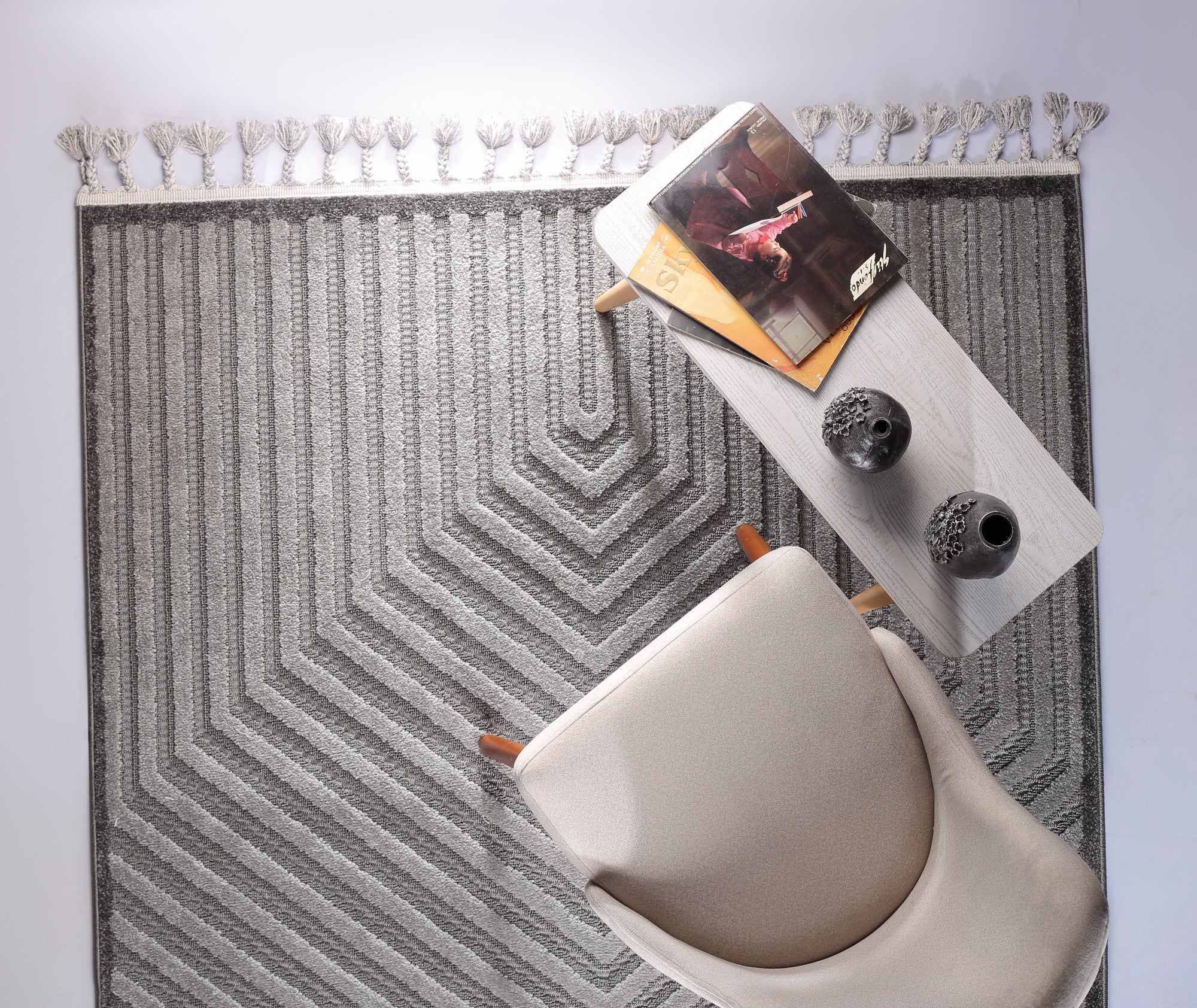 Boho Style Carpet Grey Lines