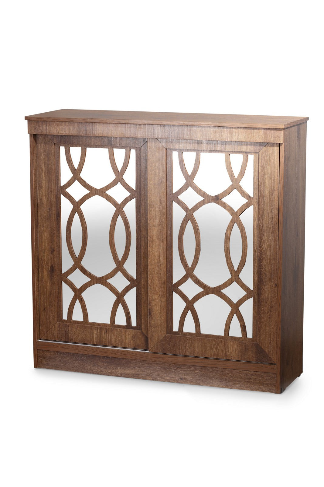 Shoe Rack 120cm Mirror   - Walnut