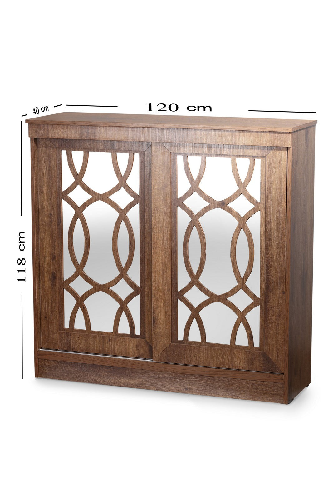 Shoe Rack 120cm Mirror   - Walnut