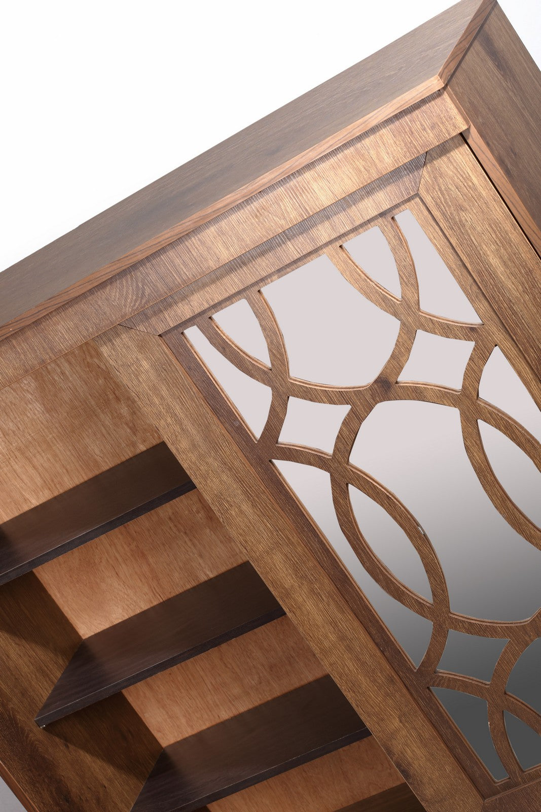 Shoe Rack 120cm Mirror   - Walnut