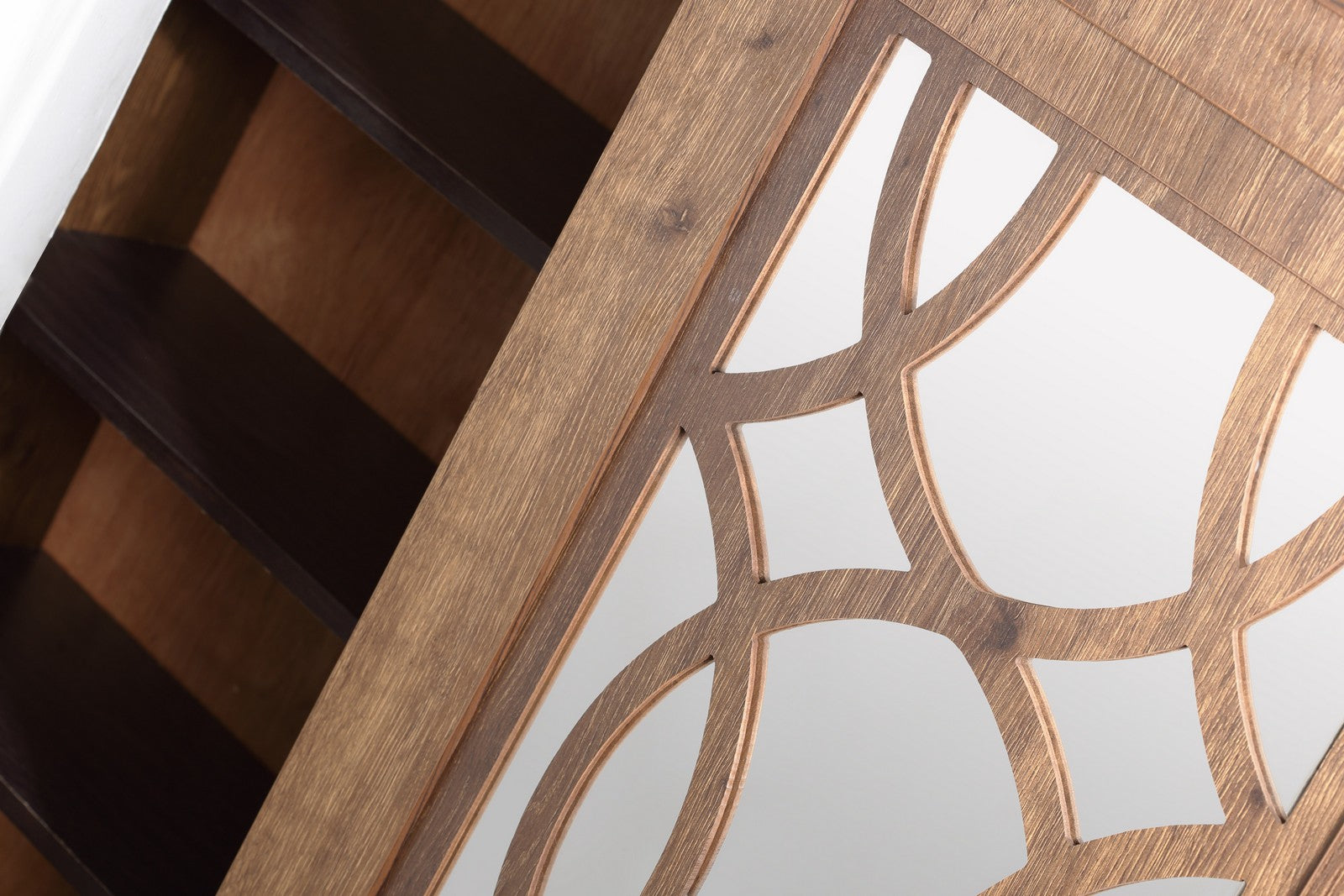 Shoe Rack 120cm Mirror   - Walnut