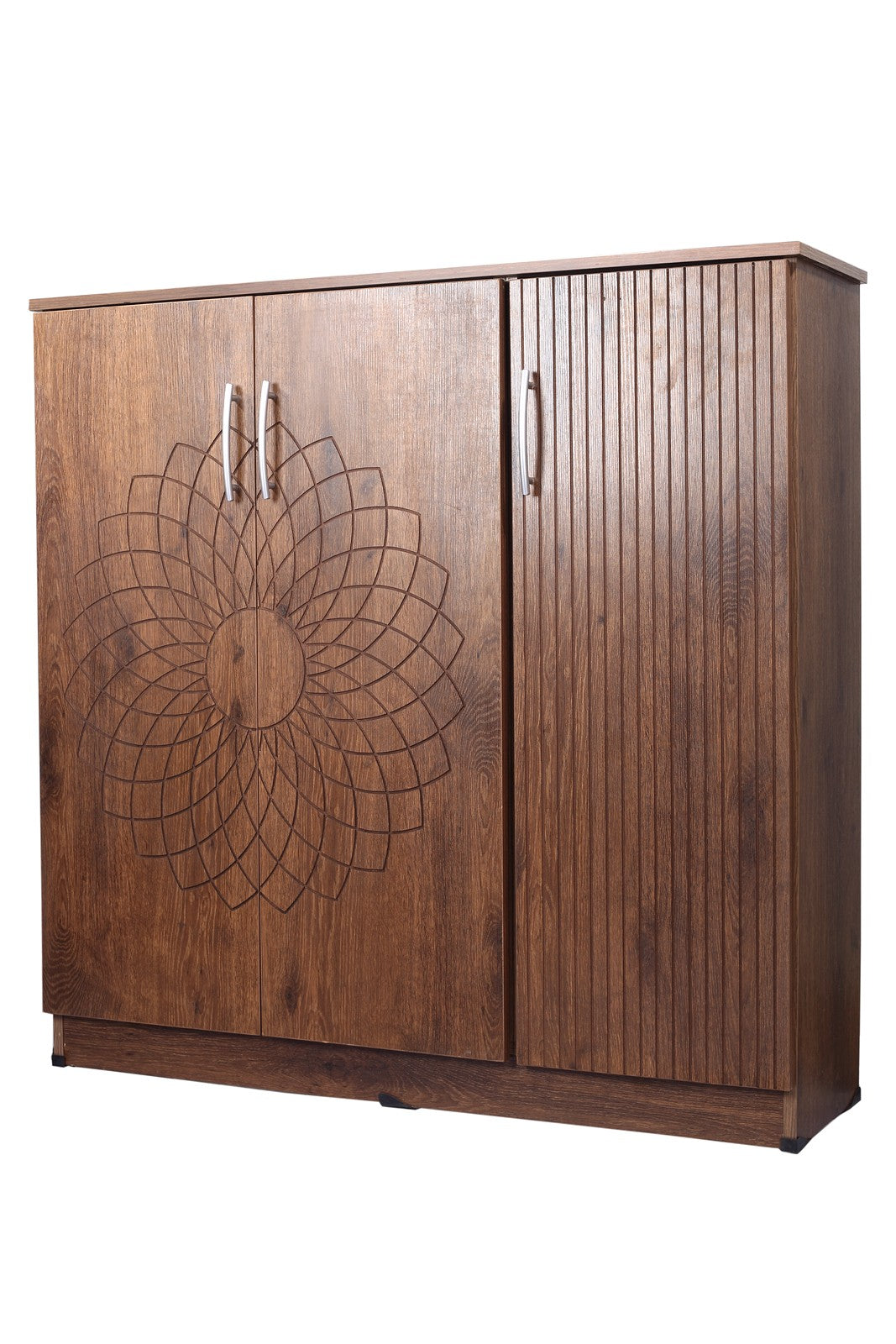 Shoe Rack Flower Walnut Three Partitions