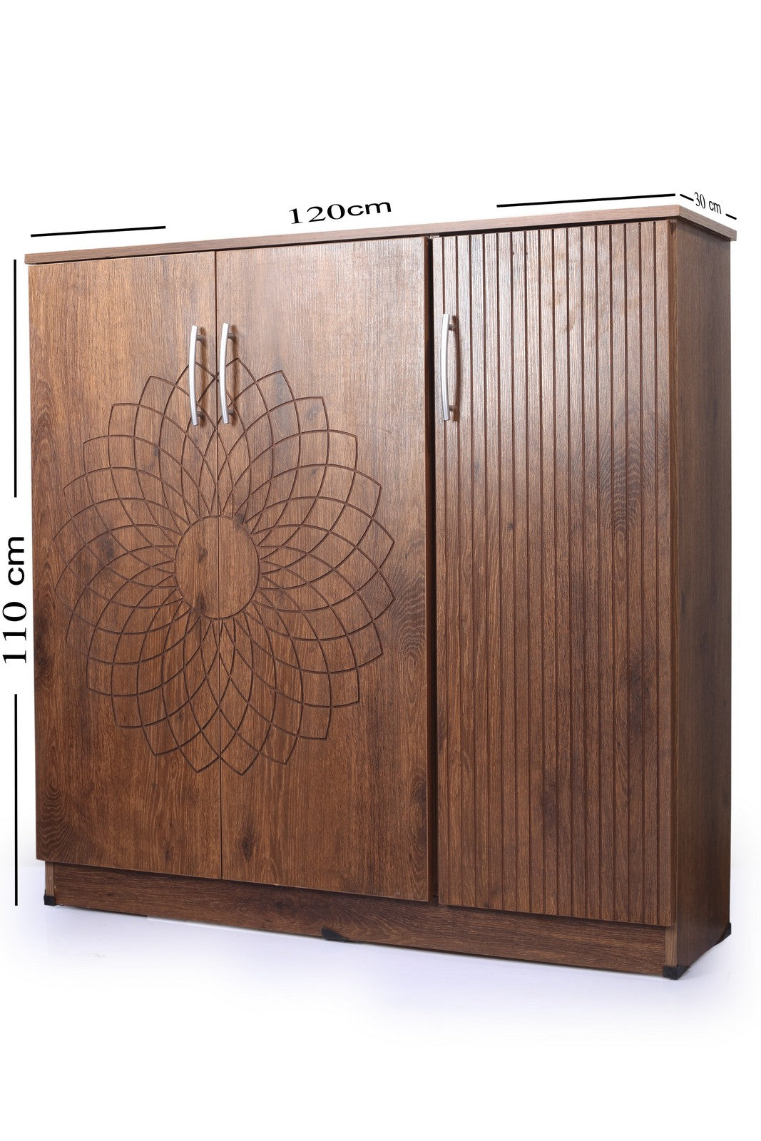 Shoe Rack Flower Walnut Three Partitions