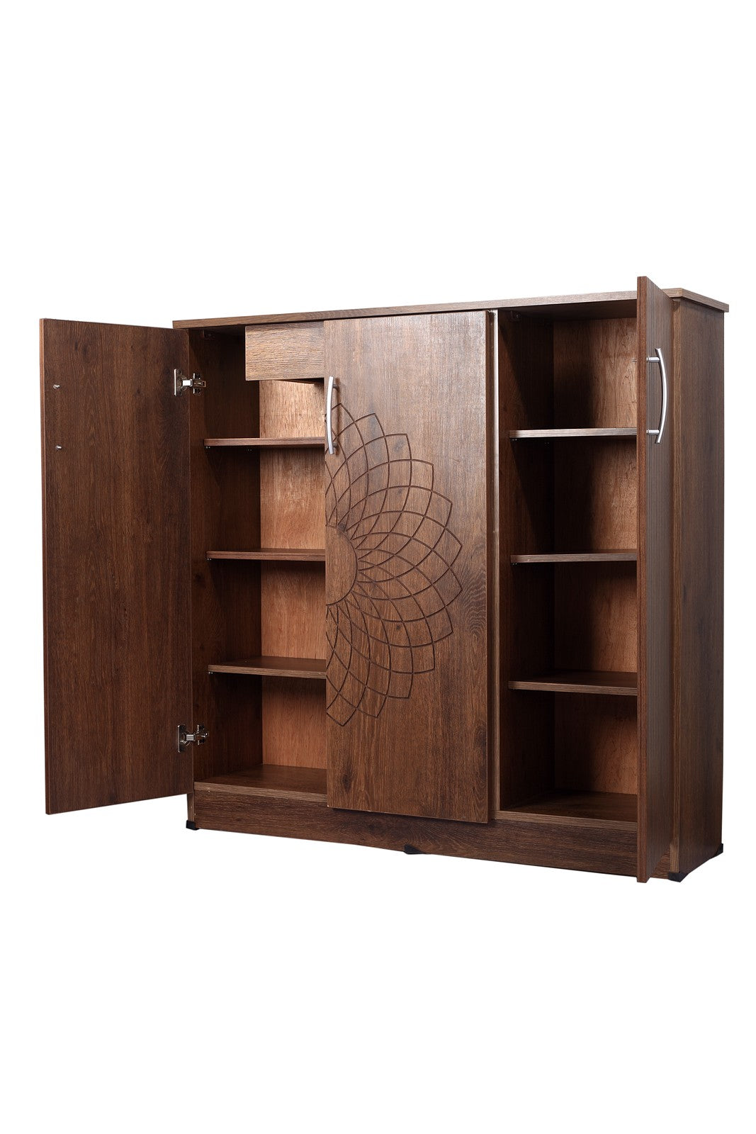 Shoe Rack Flower Walnut Three Partitions